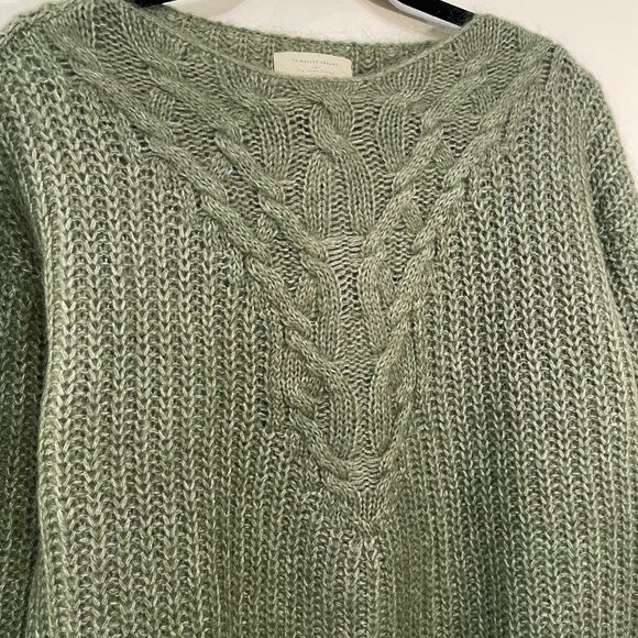 EUC Sezane Jules Cable Knit Mohair Wool Sweater Olive Green XS - Picture 5 of 8